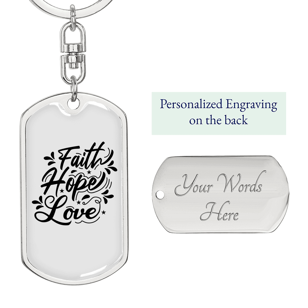 Hope Love Christian Keychain Stainless Steel or 18k Gold Dog Tag Keyring-Express Your Love Gifts