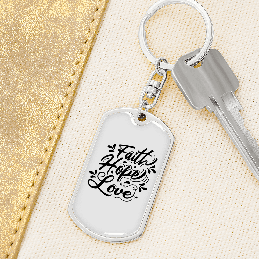 Hope Love Christian Keychain Stainless Steel or 18k Gold Dog Tag Keyring-Express Your Love Gifts