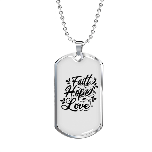 Hope Love Necklace Stainless Steel or 18k Gold Dog Tag 24" Chain-Express Your Love Gifts