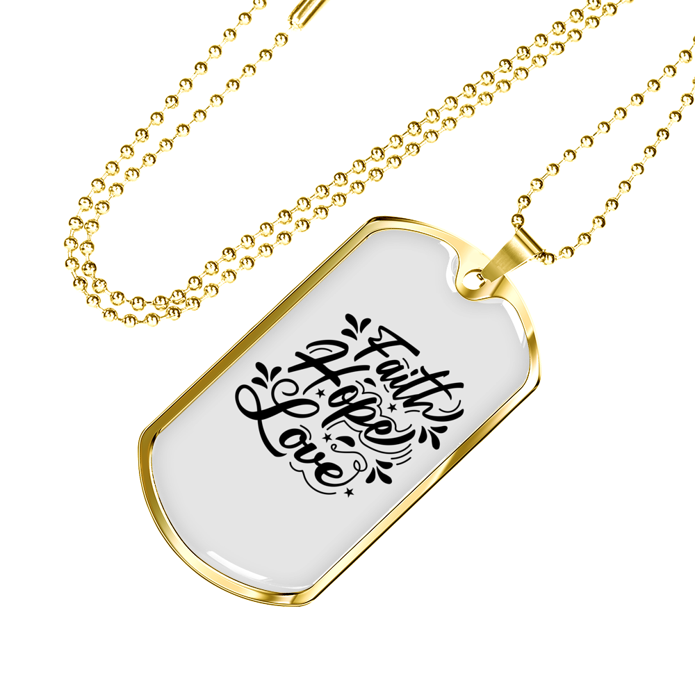 Hope Love Necklace Stainless Steel or 18k Gold Dog Tag 24" Chain-Express Your Love Gifts