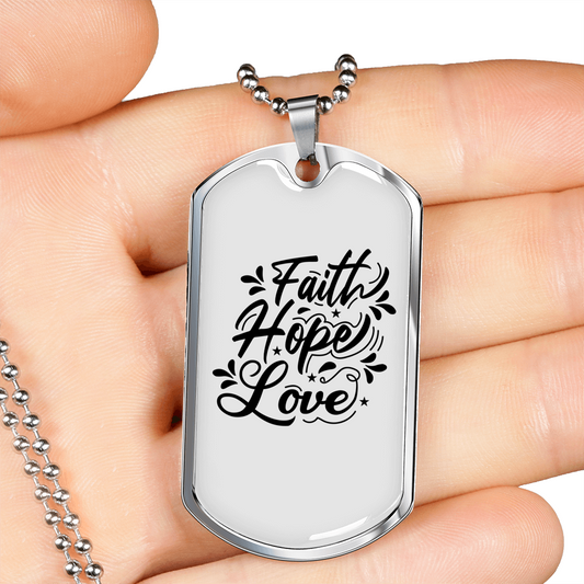 Hope Love Necklace Stainless Steel or 18k Gold Dog Tag 24" Chain-Express Your Love Gifts