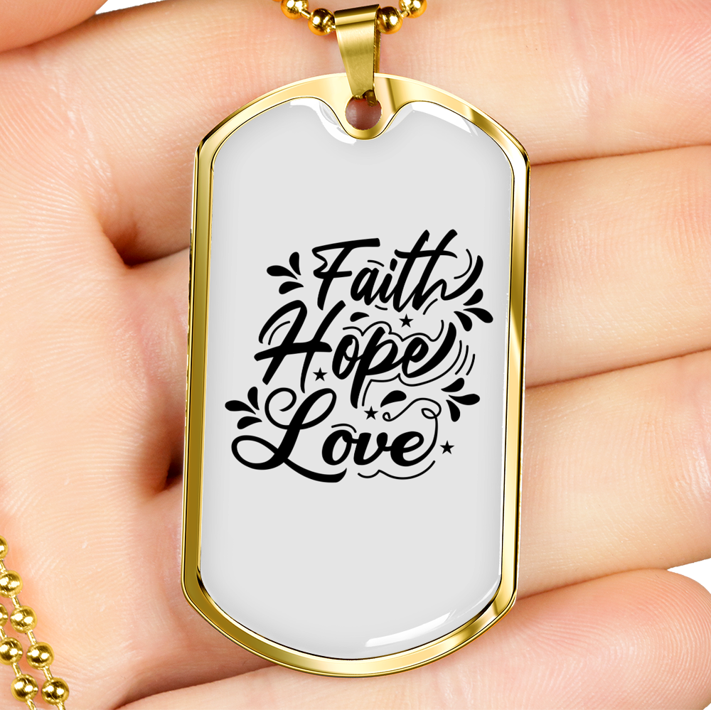 Hope Love Necklace Stainless Steel or 18k Gold Dog Tag 24" Chain-Express Your Love Gifts