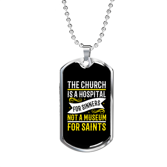 Hospital For Sinner Mark 2:17s Necklace Stainless Steel or 18k Gold Dog Tag 24" Chain-Express Your Love Gifts