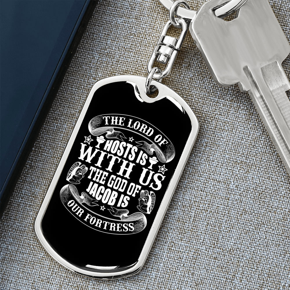 Hosts With Us Christian Keychain Stainless Steel or 18k Gold Dog Tag Keyring-Express Your Love Gifts