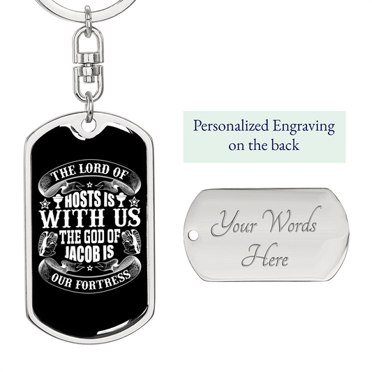Hosts With Us Christian Keychain Stainless Steel or 18k Gold Dog Tag Keyring-Express Your Love Gifts
