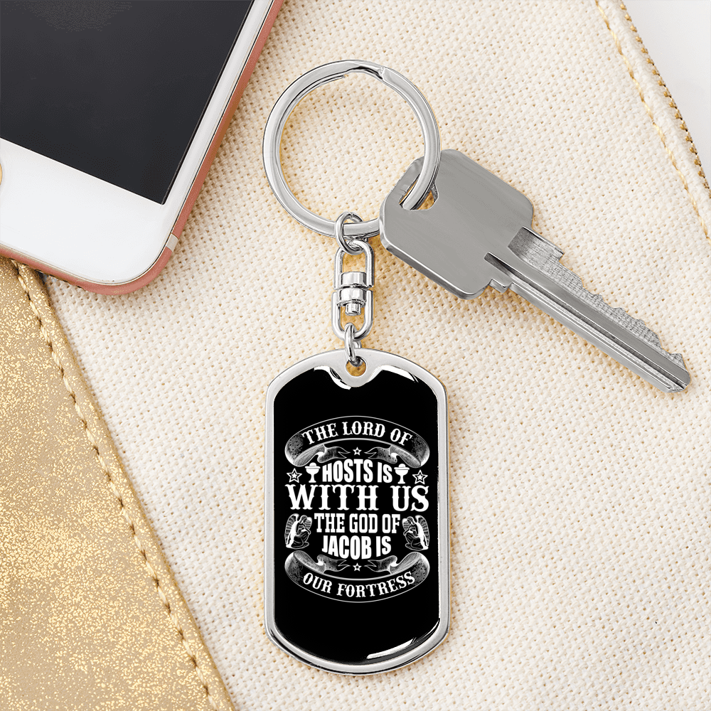Hosts With Us Christian Keychain Stainless Steel or 18k Gold Dog Tag Keyring-Express Your Love Gifts