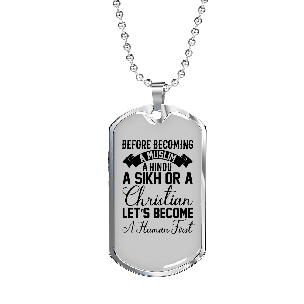 Human First Necklace Stainless Steel or 18k Gold Dog Tag 24" Chain-Express Your Love Gifts