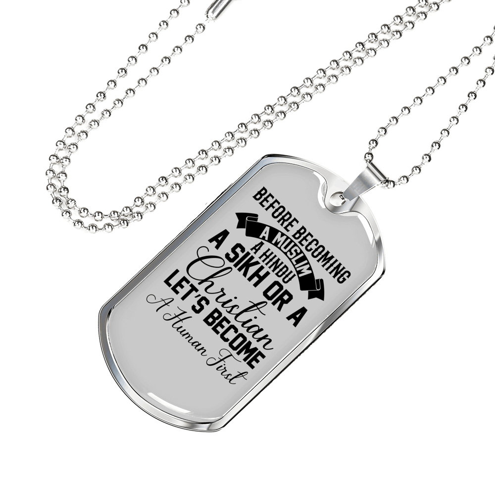 Human First Necklace Stainless Steel or 18k Gold Dog Tag 24" Chain-Express Your Love Gifts