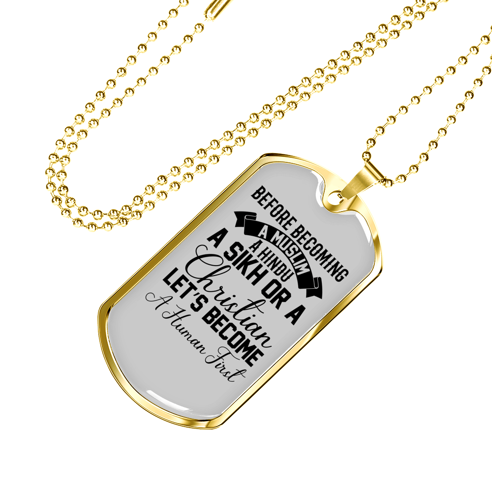Human First Necklace Stainless Steel or 18k Gold Dog Tag 24" Chain-Express Your Love Gifts