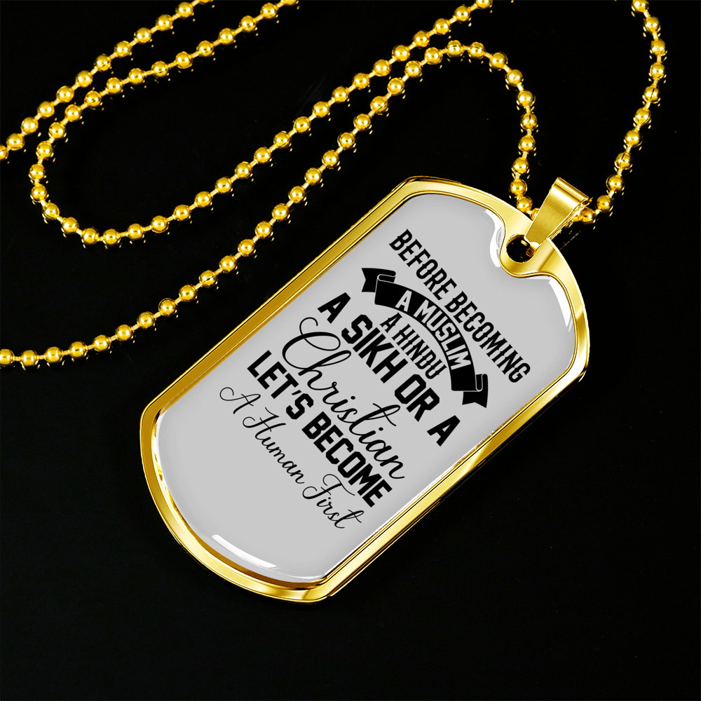 Human First Necklace Stainless Steel or 18k Gold Dog Tag 24" Chain-Express Your Love Gifts