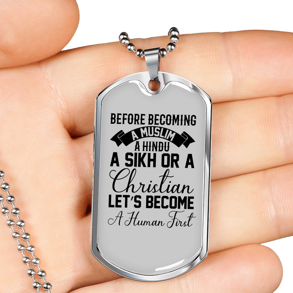 Human First Necklace Stainless Steel or 18k Gold Dog Tag 24" Chain-Express Your Love Gifts