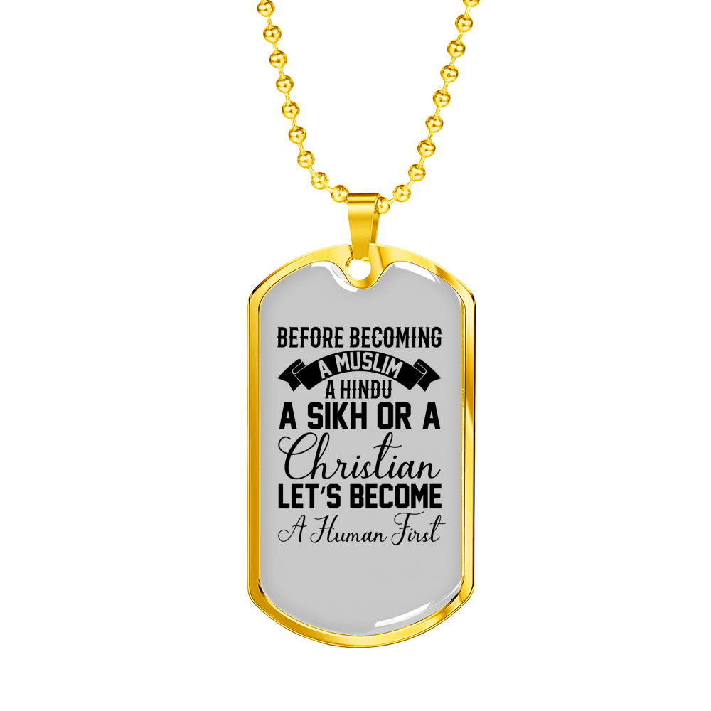Human First Necklace Stainless Steel or 18k Gold Dog Tag 24" Chain-Express Your Love Gifts