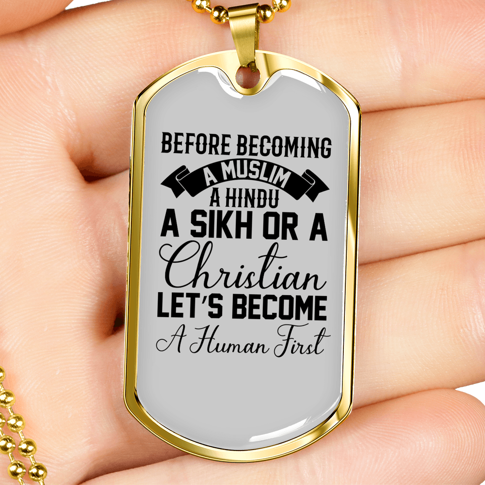 Human First Necklace Stainless Steel or 18k Gold Dog Tag 24" Chain-Express Your Love Gifts