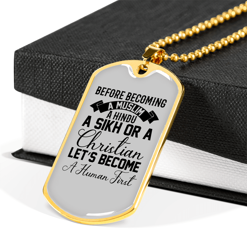 Human First Necklace Stainless Steel or 18k Gold Dog Tag 24" Chain-Express Your Love Gifts