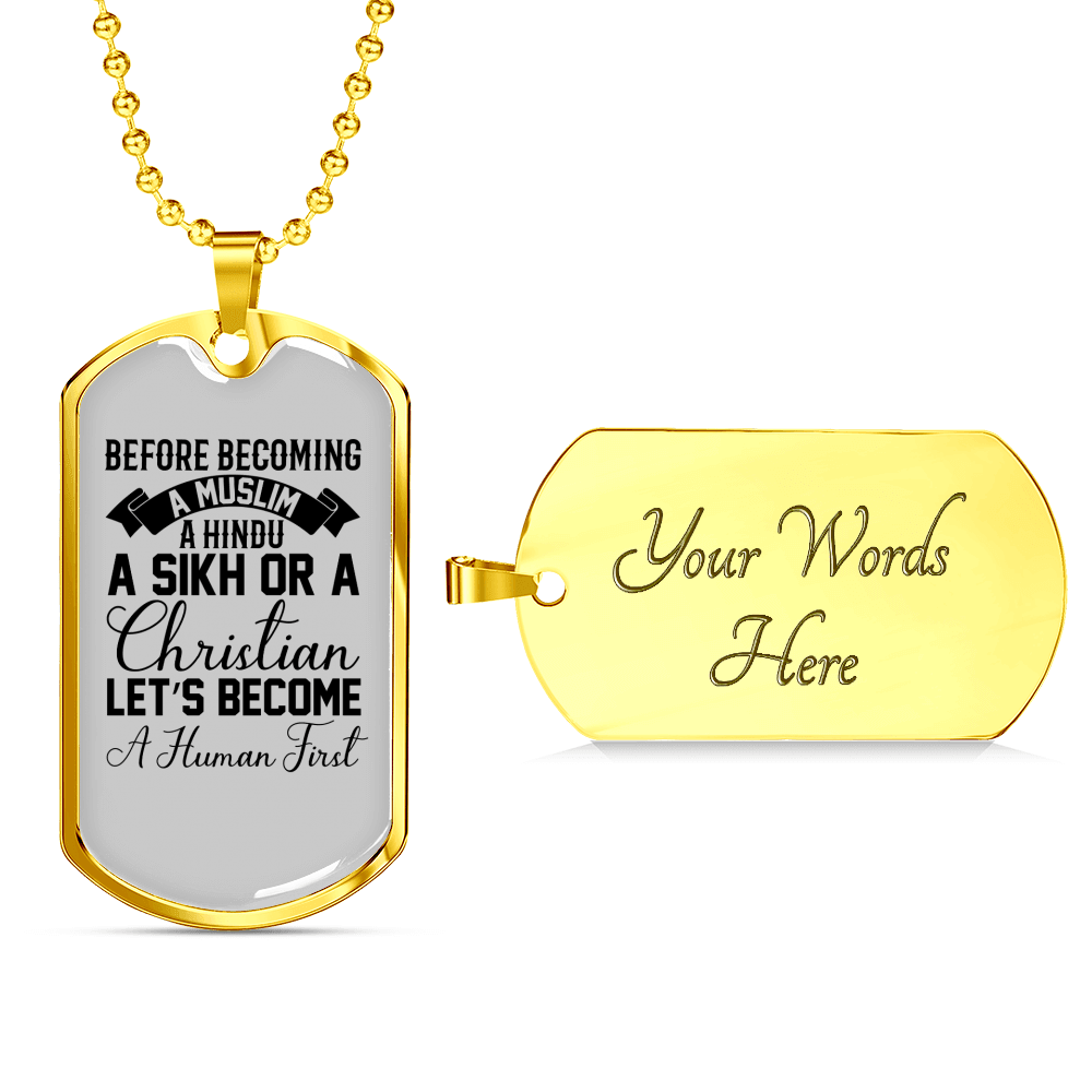 Human First Necklace Stainless Steel or 18k Gold Dog Tag 24" Chain-Express Your Love Gifts