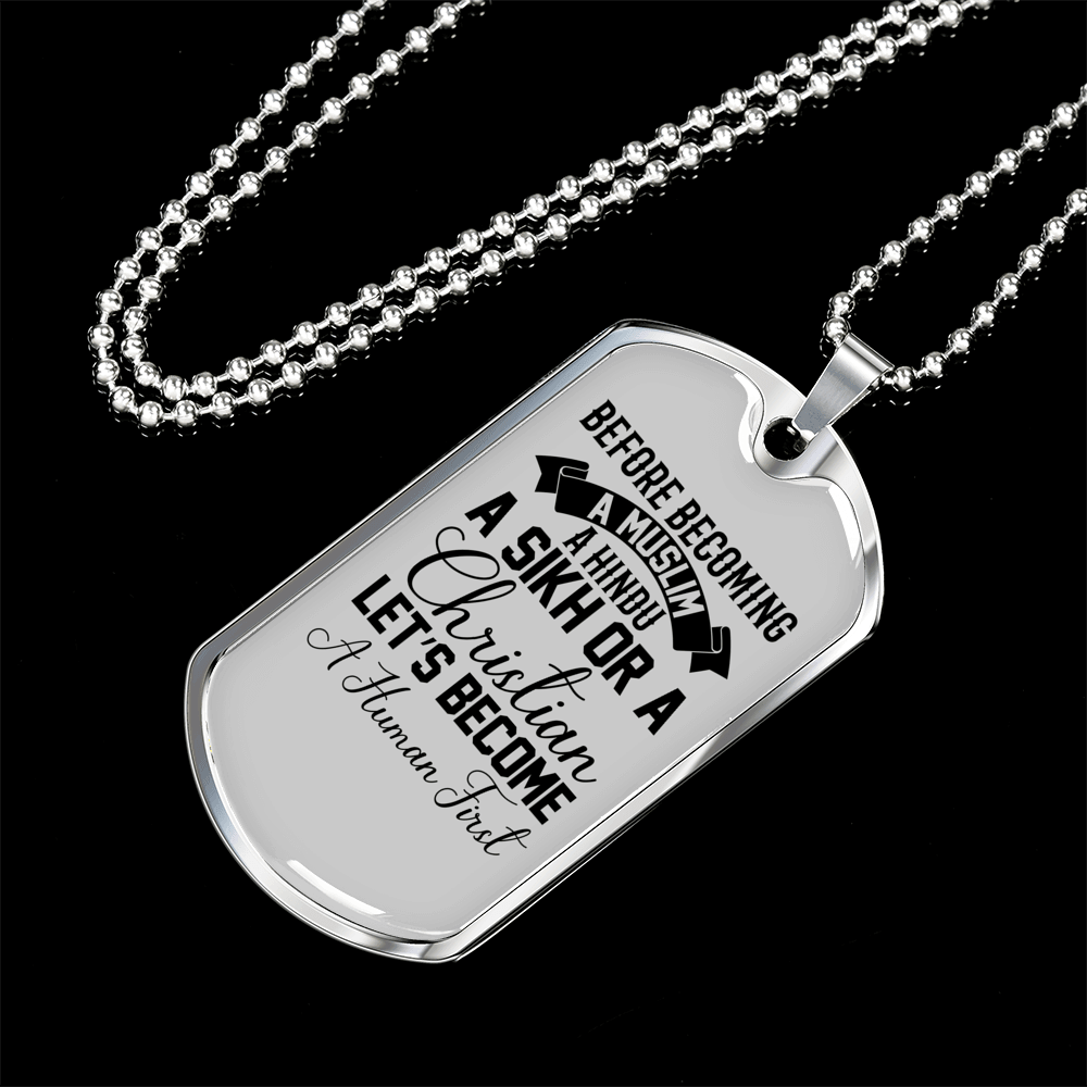 Human First Necklace Stainless Steel or 18k Gold Dog Tag 24" Chain-Express Your Love Gifts