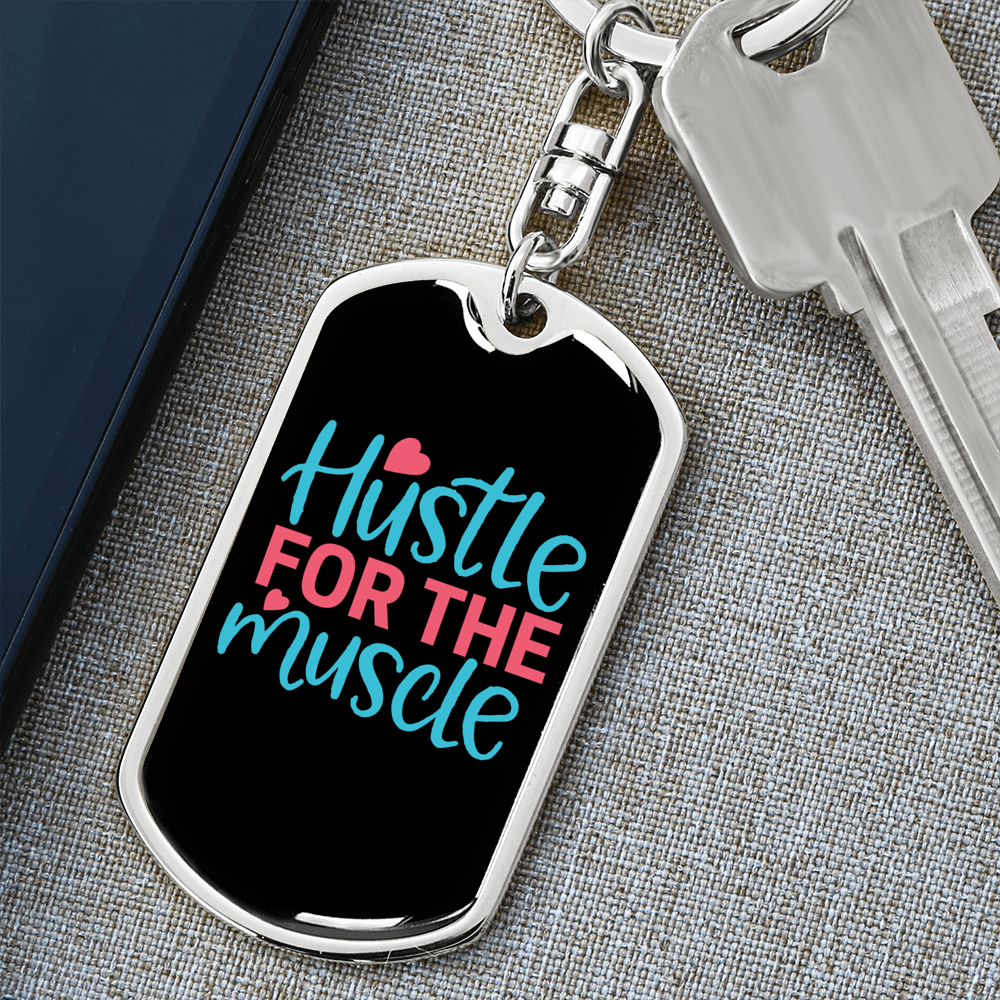 Hustle For The Muscle Christian Keychain Stainless Steel or 18k Gold Dog Tag Keyring-Express Your Love Gifts