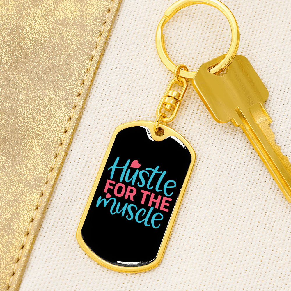 Hustle For The Muscle Christian Keychain Stainless Steel or 18k Gold Dog Tag Keyring-Express Your Love Gifts