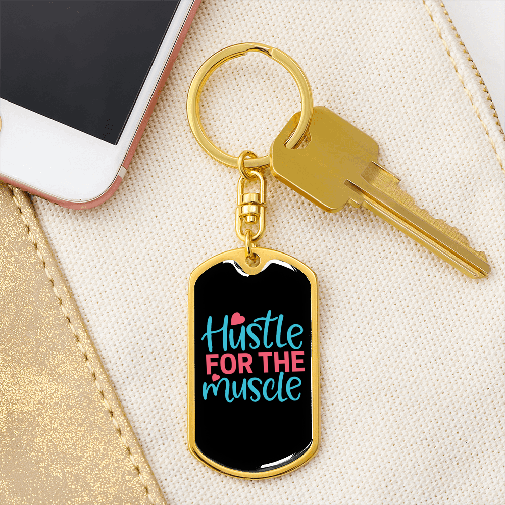 Hustle For The Muscle Christian Keychain Stainless Steel or 18k Gold Dog Tag Keyring-Express Your Love Gifts