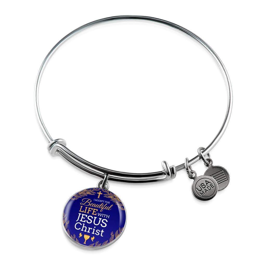 I Accept Life With Jesus Christ Stainless Steel or 18k Gold Bangle Bracelet - Express Your Love Gifts