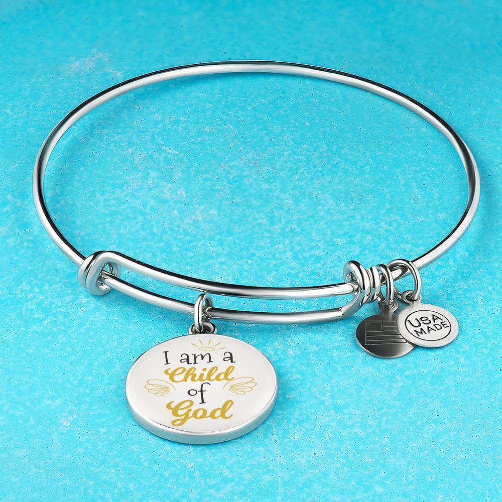 I Am A Child Of God Circle Stainless Steel or 18k Gold Bangle Bracelet - Express Your Love Gifts