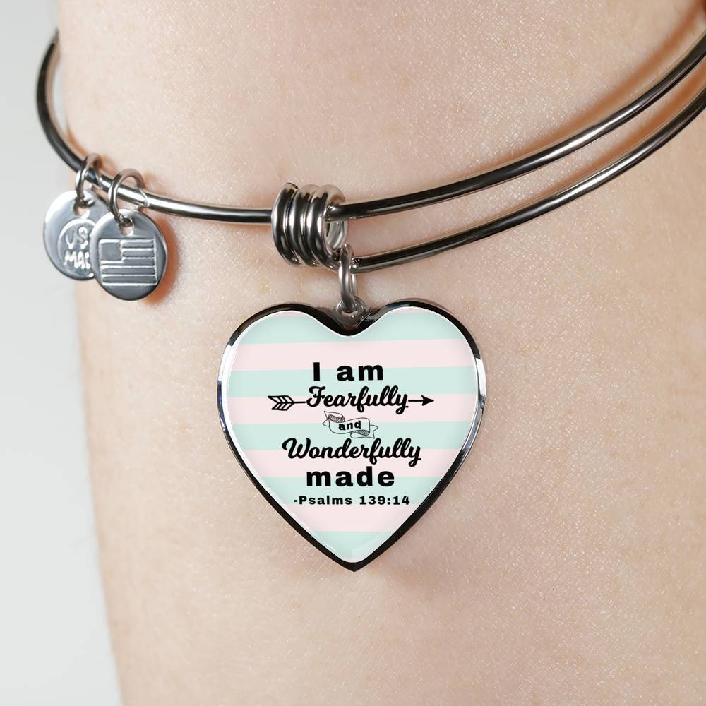 I Am Fearfully And Wonderfully Made Heart Bangle Stainless Steel or 18k Gold 79" - Express Your Love Gifts