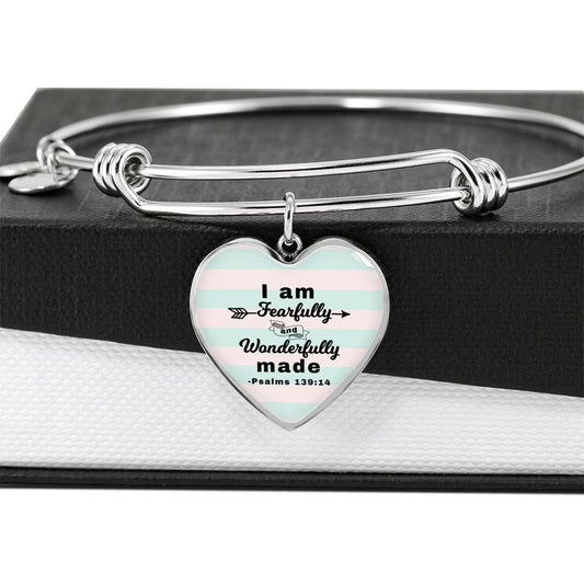 I Am Fearfully And Wonderfully Made Heart Bangle Stainless Steel or 18k Gold 79" - Express Your Love Gifts