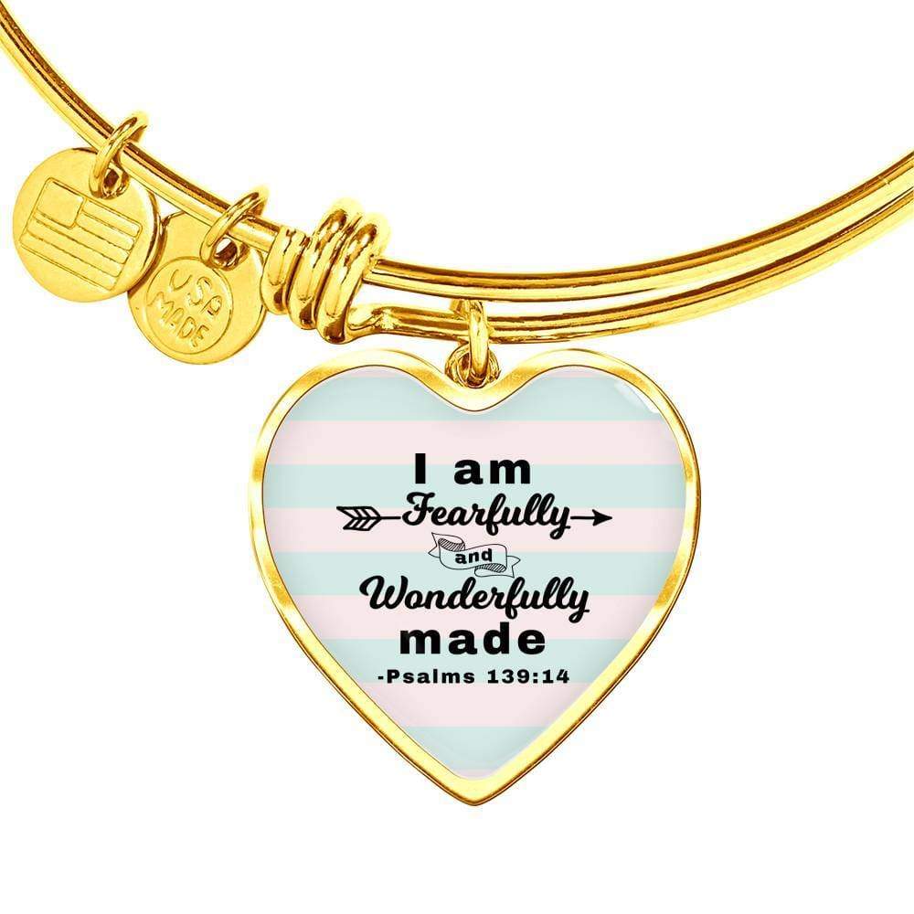 I Am Fearfully And Wonderfully Made Heart Bangle Stainless Steel or 18k Gold 79" - Express Your Love Gifts