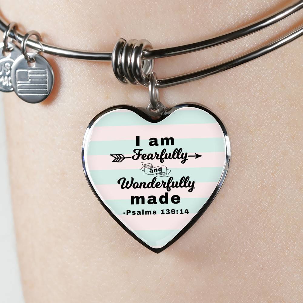 I Am Fearfully And Wonderfully Made Heart Bangle Stainless Steel or 18k Gold 79" - Express Your Love Gifts