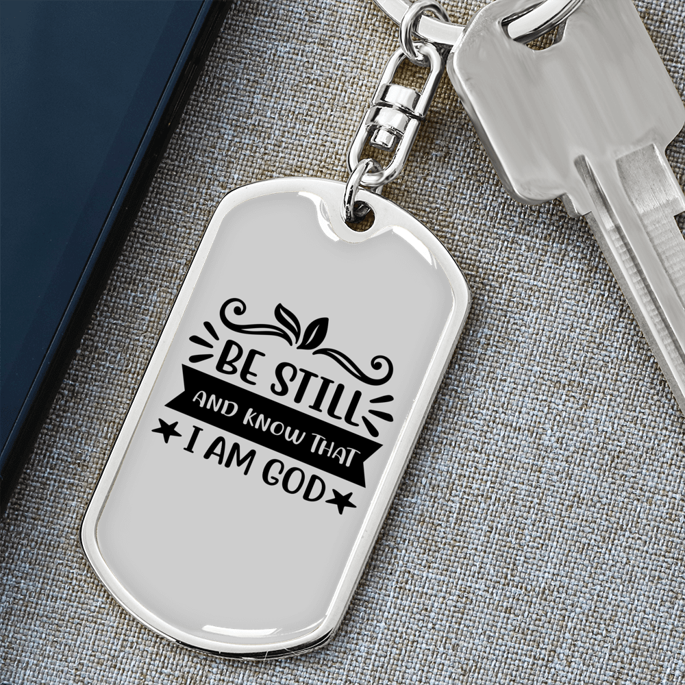 I Am God Christian Keychain Stainless Steel or 18k Gold Dog Tag Keyring-Express Your Love Gifts