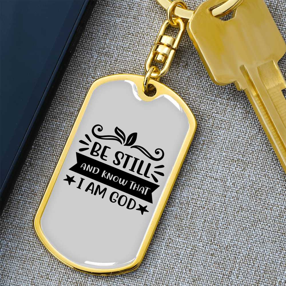 I Am God Christian Keychain Stainless Steel or 18k Gold Dog Tag Keyring-Express Your Love Gifts