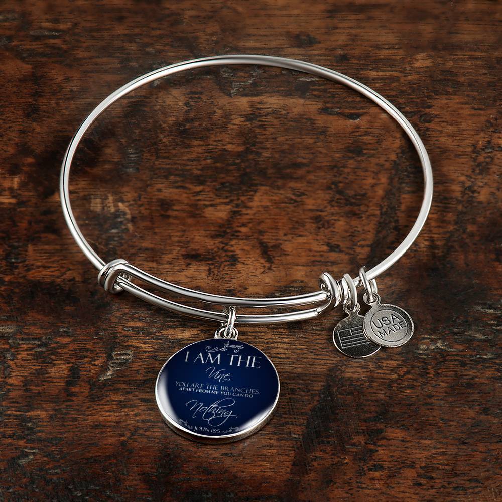 I Am The Vine Bracelet Blue John 15:5 Stainless Steel or 18k Gold Circle Bangle - Express Your Love Gifts
