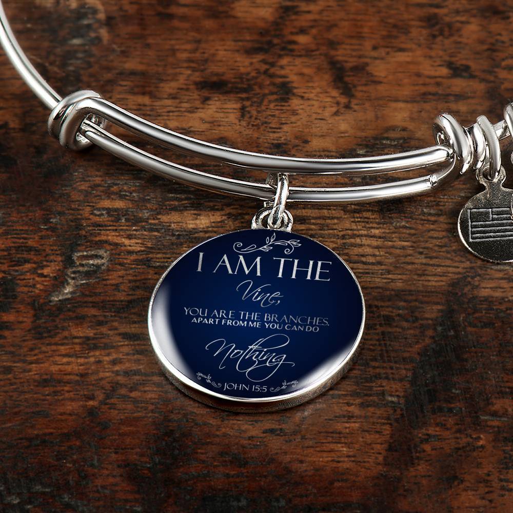 I Am The Vine Bracelet Blue John 15:5 Stainless Steel or 18k Gold Circle Bangle - Express Your Love Gifts