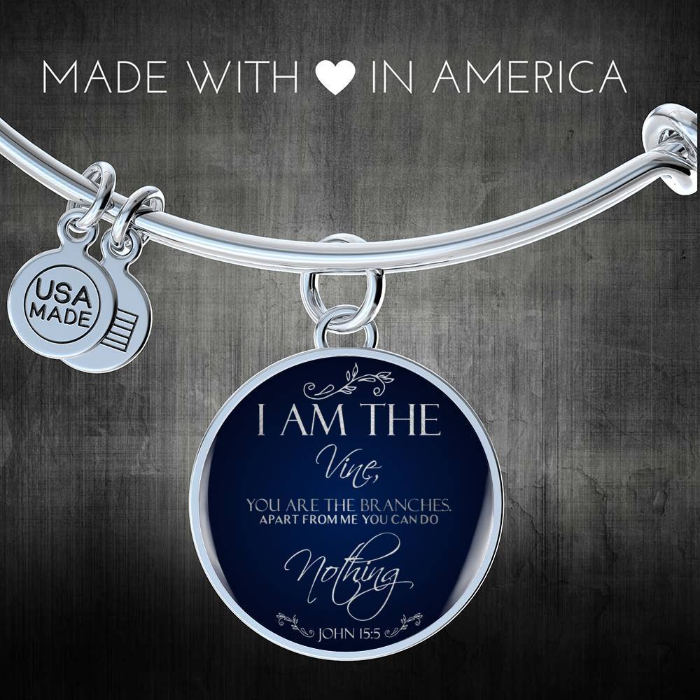 I Am The Vine Bracelet Blue John 15:5 Stainless Steel or 18k Gold Circle Bangle - Express Your Love Gifts