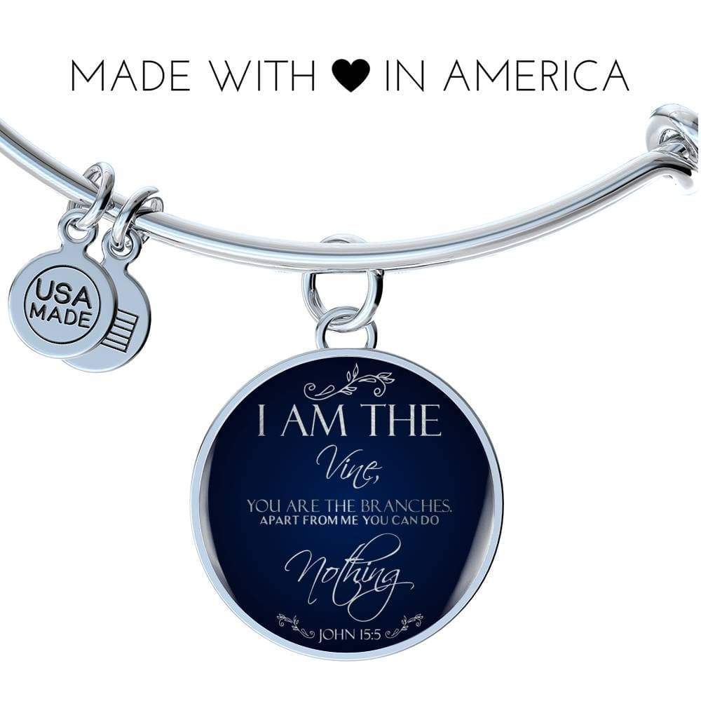 I Am The Vine Bracelet Blue John 15:5 Stainless Steel or 18k Gold Circle Bangle - Express Your Love Gifts