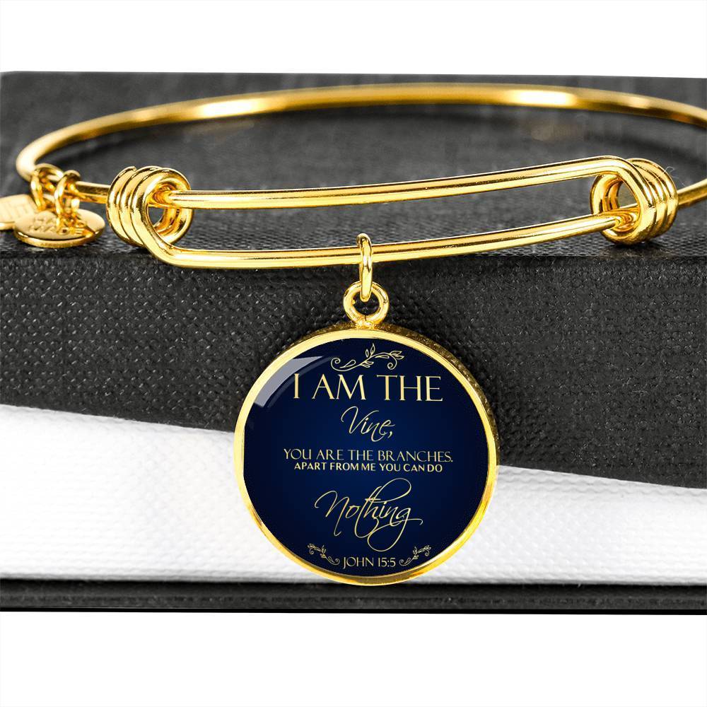 I Am The Vine Bracelet Blue John 15:5 Stainless Steel or 18k Gold Circle Bangle - Express Your Love Gifts