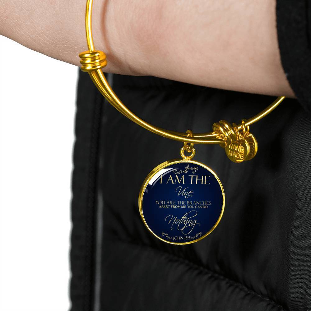 I Am The Vine Bracelet Blue John 15:5 Stainless Steel or 18k Gold Circle Bangle - Express Your Love Gifts