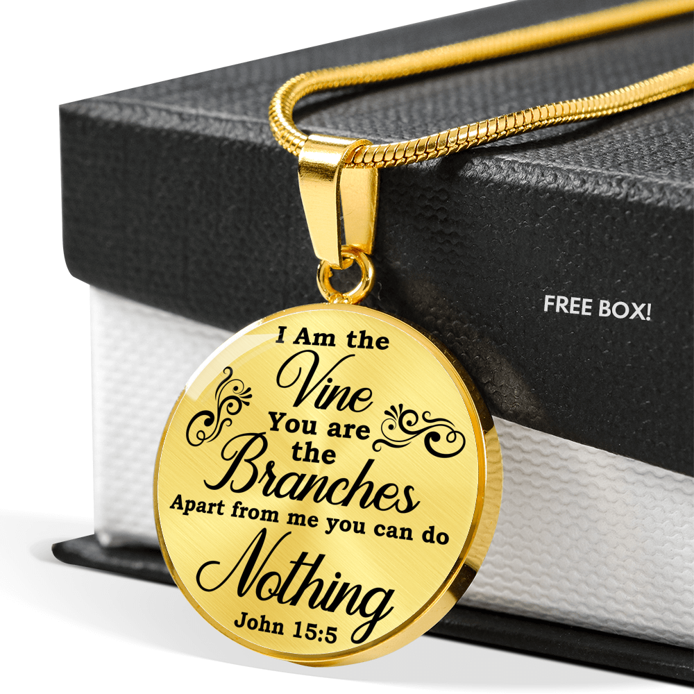I Am The Vine Clear John 15:5 Circle Necklace Stainless Steel or 18k Gold 18-22"-Express Your Love Gifts