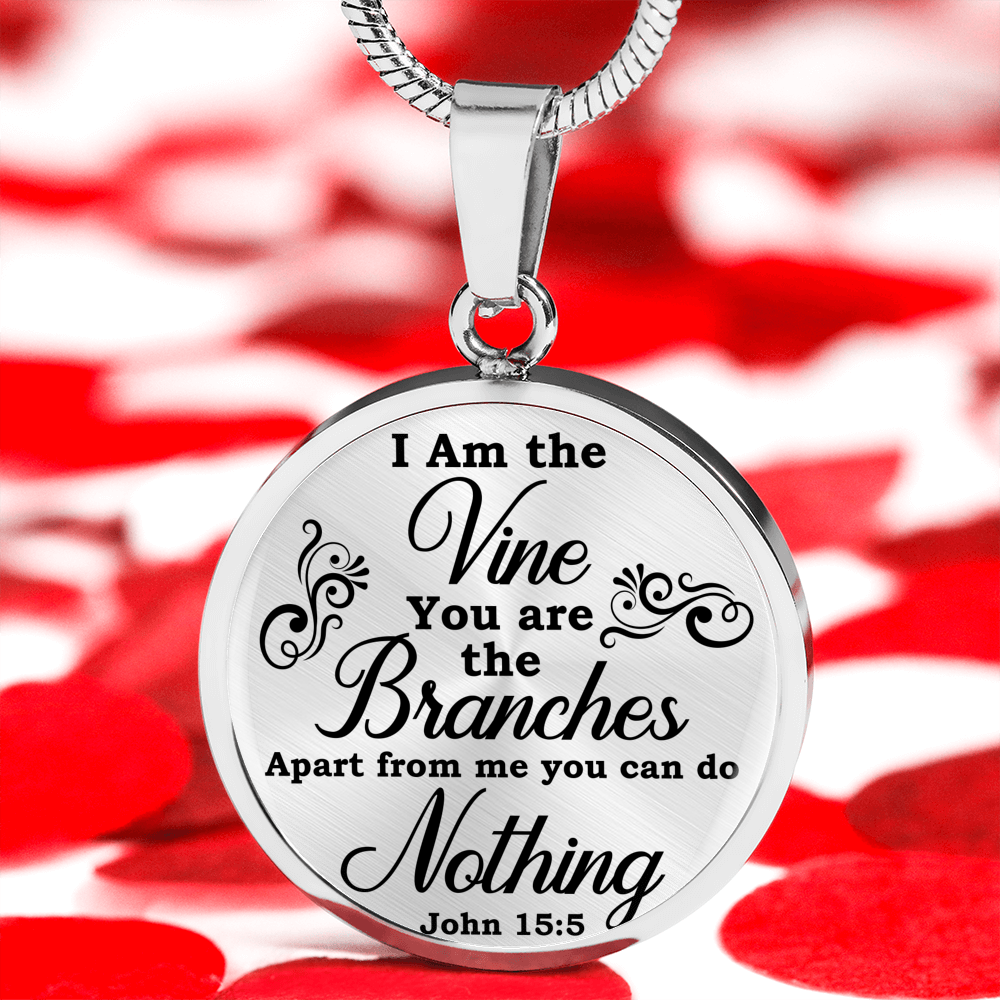 I Am The Vine Clear John 15:5 Circle Necklace Stainless Steel or 18k Gold 18-22"-Express Your Love Gifts