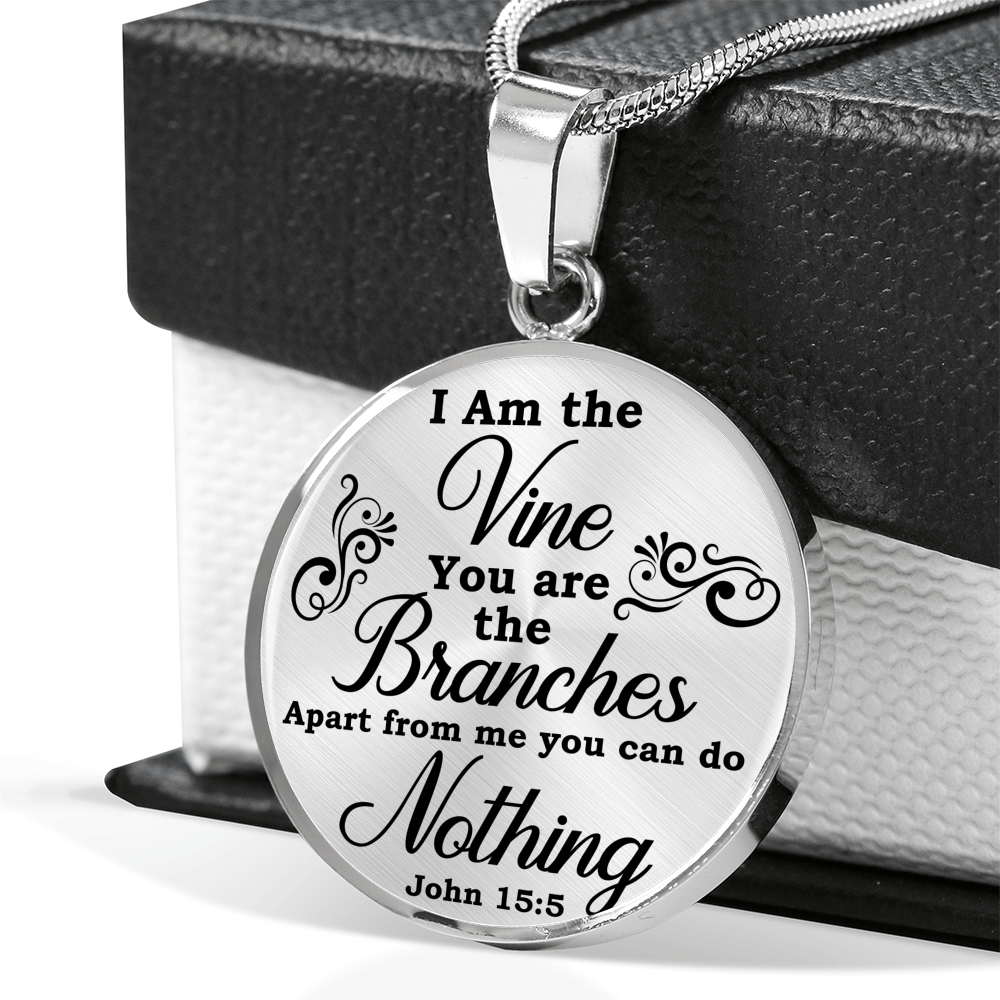 I Am The Vine Clear John 15:5 Circle Necklace Stainless Steel or 18k Gold 18-22"-Express Your Love Gifts