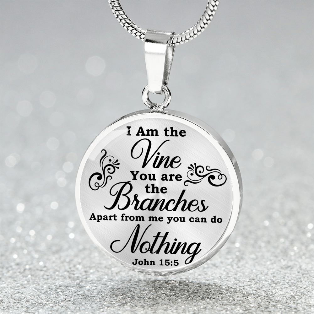 I Am The Vine Clear John 15:5 Circle Necklace Stainless Steel or 18k Gold 18-22"-Express Your Love Gifts