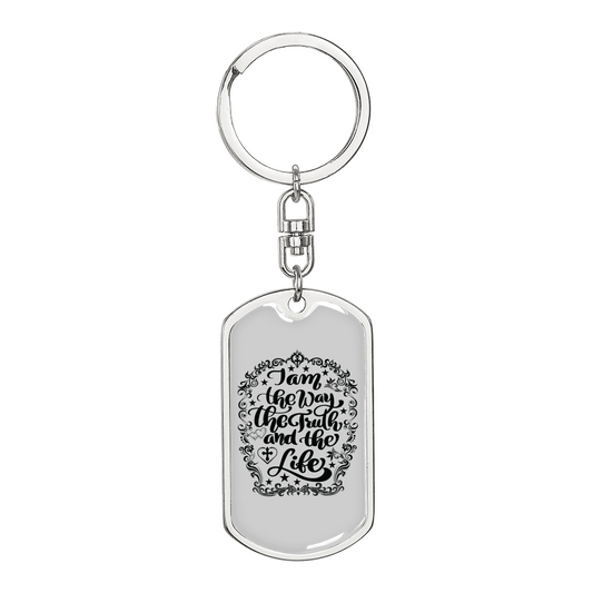 I Am The Way Christian Keychain Stainless Steel or 18k Gold Dog Tag Keyring-Express Your Love Gifts