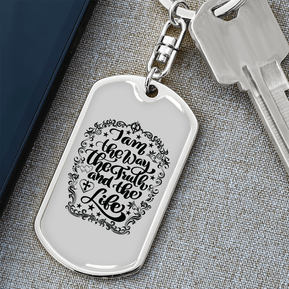 I Am The Way Christian Keychain Stainless Steel or 18k Gold Dog Tag Keyring-Express Your Love Gifts