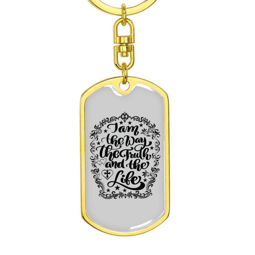 I Am The Way Christian Keychain Stainless Steel or 18k Gold Dog Tag Keyring-Express Your Love Gifts