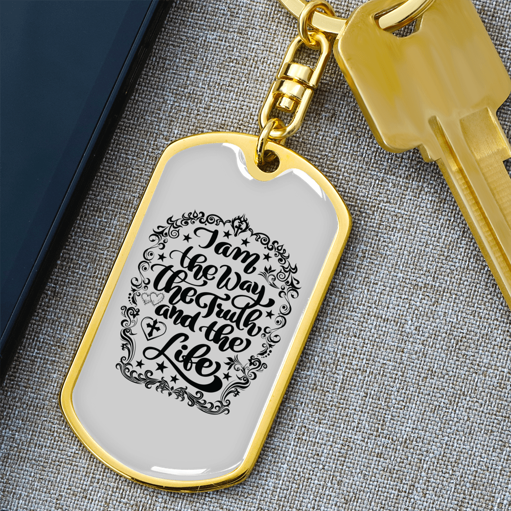 I Am The Way Christian Keychain Stainless Steel or 18k Gold Dog Tag Keyring-Express Your Love Gifts