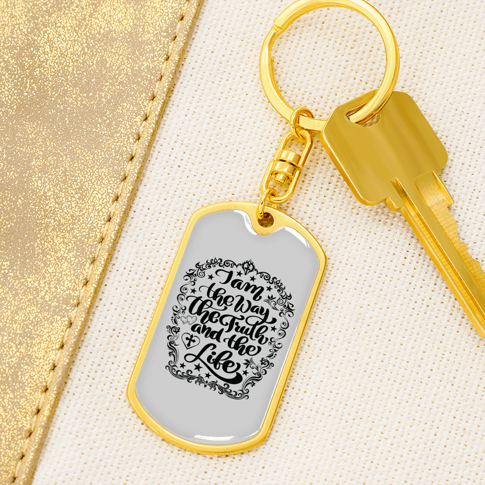 I Am The Way Christian Keychain Stainless Steel or 18k Gold Dog Tag Keyring-Express Your Love Gifts