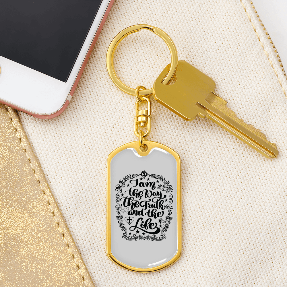 I Am The Way Christian Keychain Stainless Steel or 18k Gold Dog Tag Keyring-Express Your Love Gifts