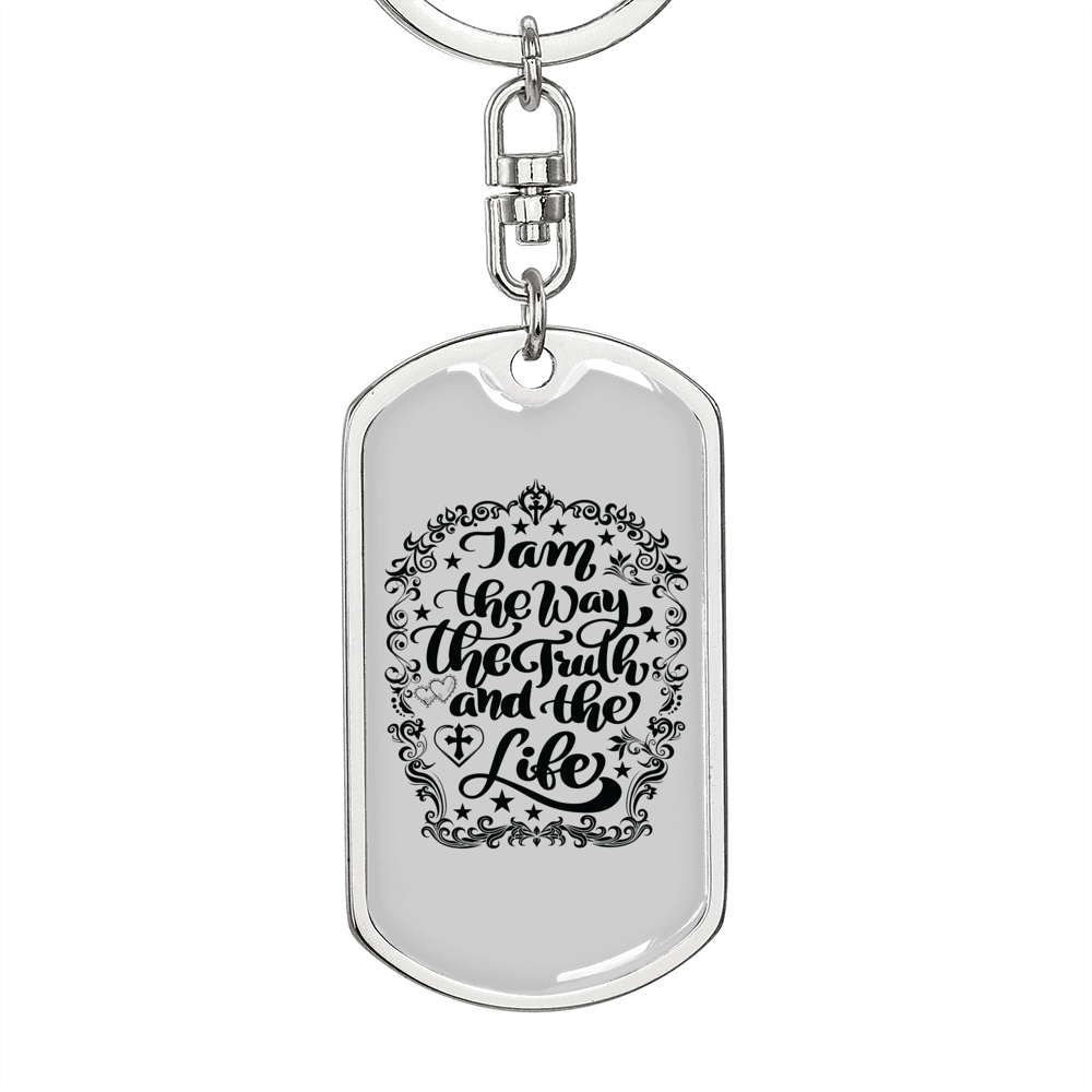 I Am The Way Christian Keychain Stainless Steel or 18k Gold Dog Tag Keyring-Express Your Love Gifts