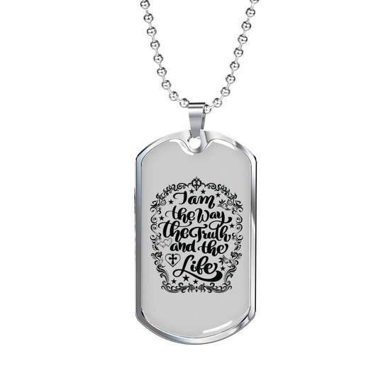 I Am The Way Necklace Stainless Steel or 18k Gold Dog Tag 24" Chain-Express Your Love Gifts