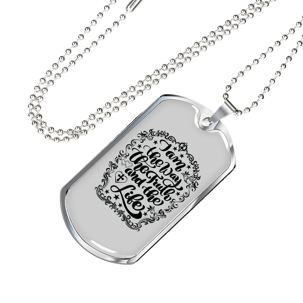 I Am The Way Necklace Stainless Steel or 18k Gold Dog Tag 24" Chain-Express Your Love Gifts